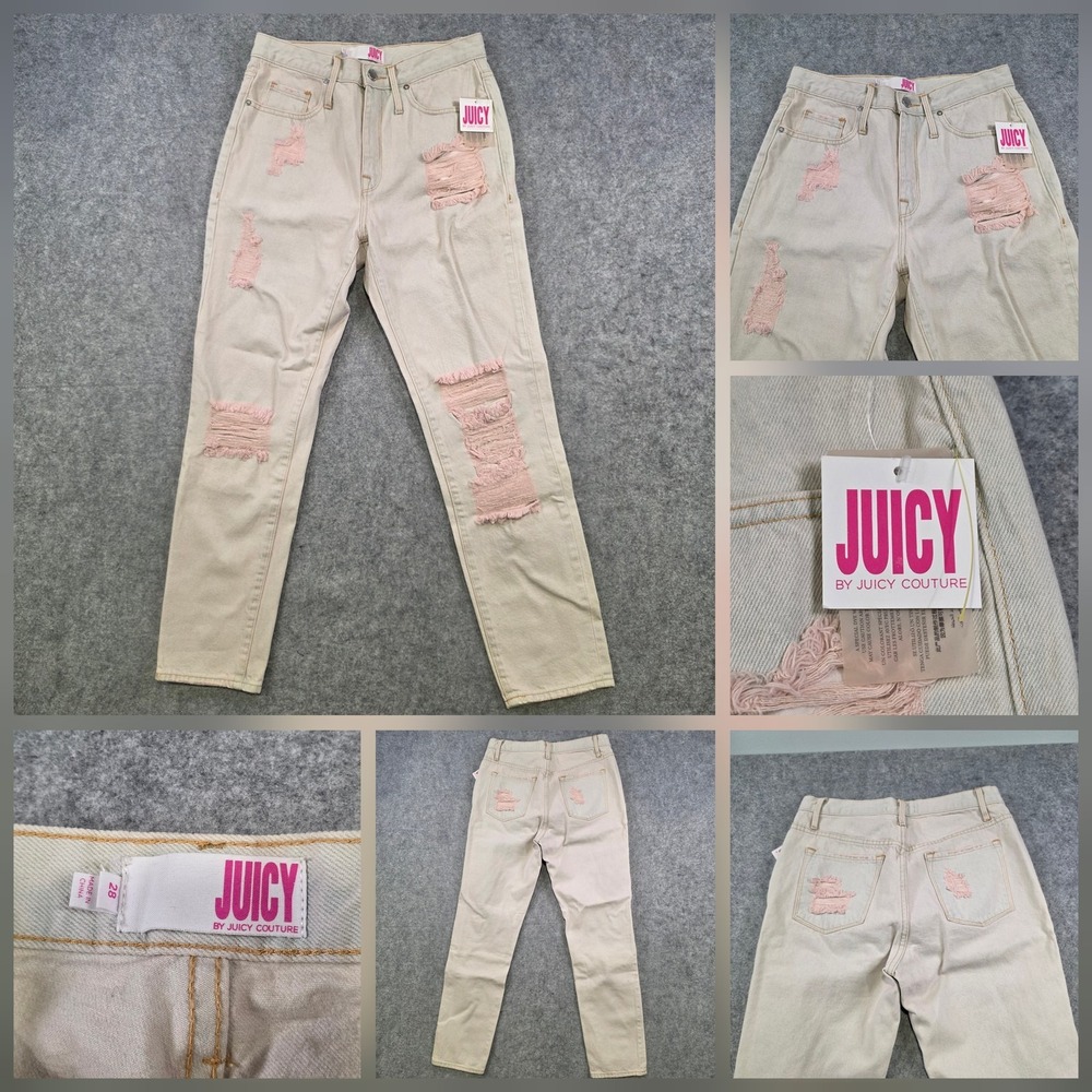 Juicy Couture Jeans Womens 28‎ Pink Tinted Distressed High Rise Boyfriend Denim